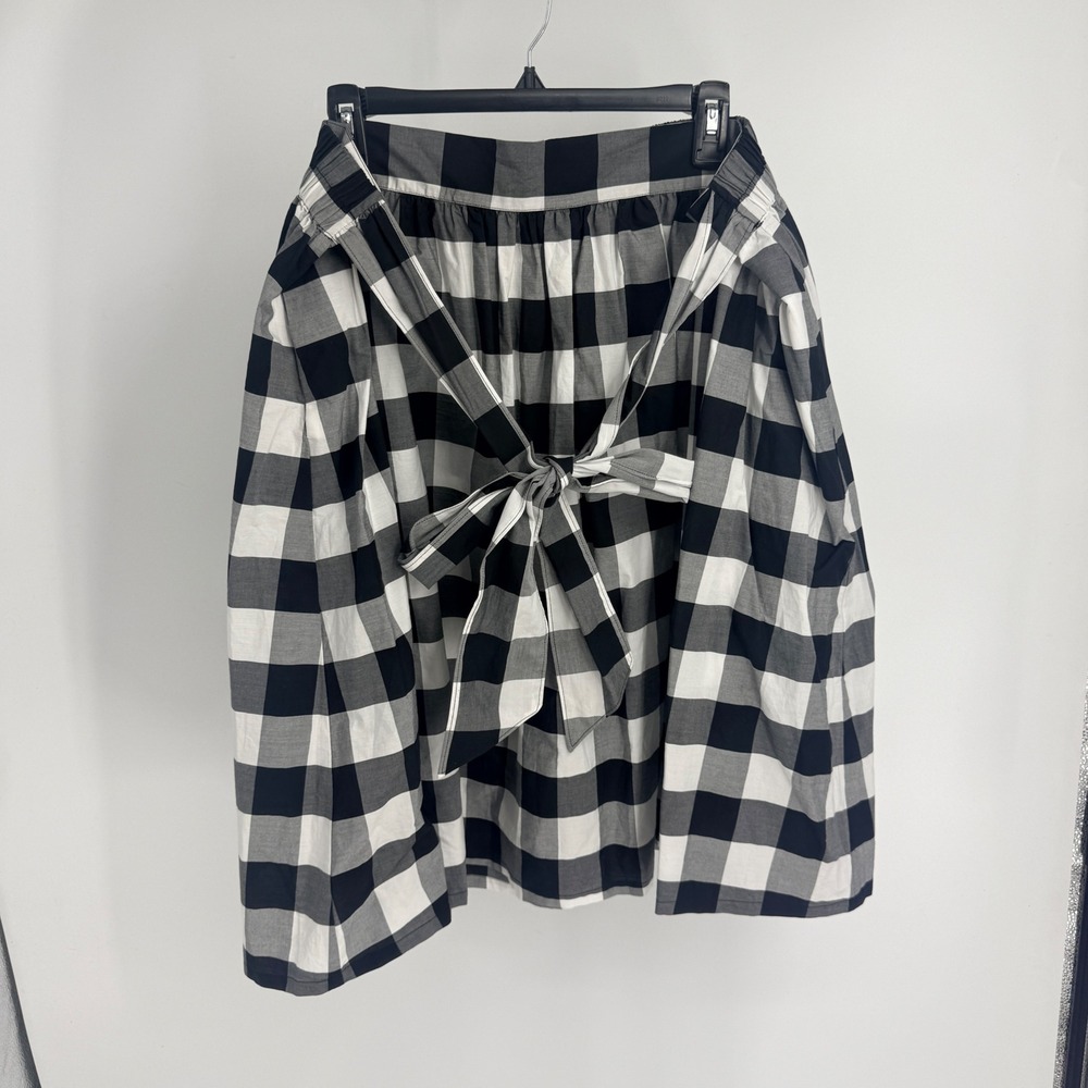 Lane Bryant Black White Buffalo Plaid Cotton Midi Skirt Front Tie Pockets 22/24